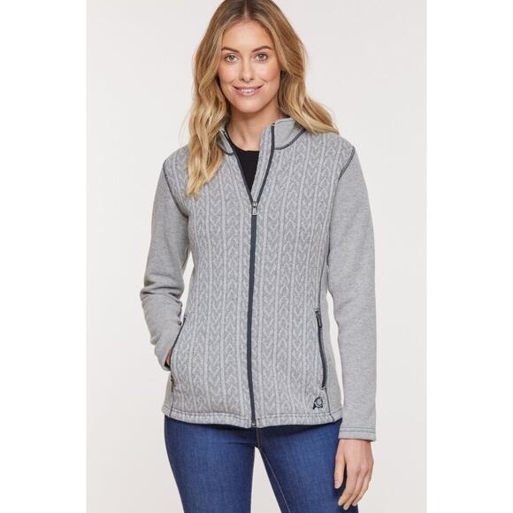 Overland Eva Cable Knit Wool Blend Fleece Jacket Zip Up Gray Collared Size Small - Picture 1 of 7